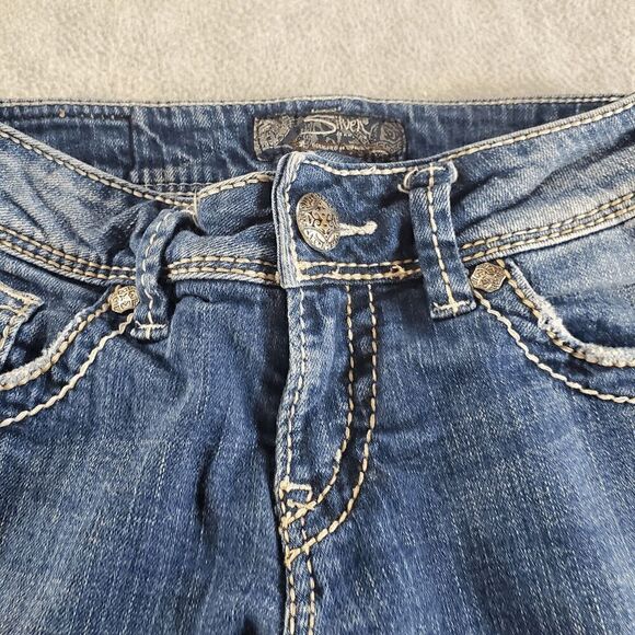 Silver Jeans Womens 25 Blue Denim Flat Front Thick Stitch Suki Capri Preppy - Picture 6 of 12